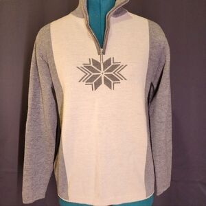 Gray and White Women's Sweater with Snowflake Design